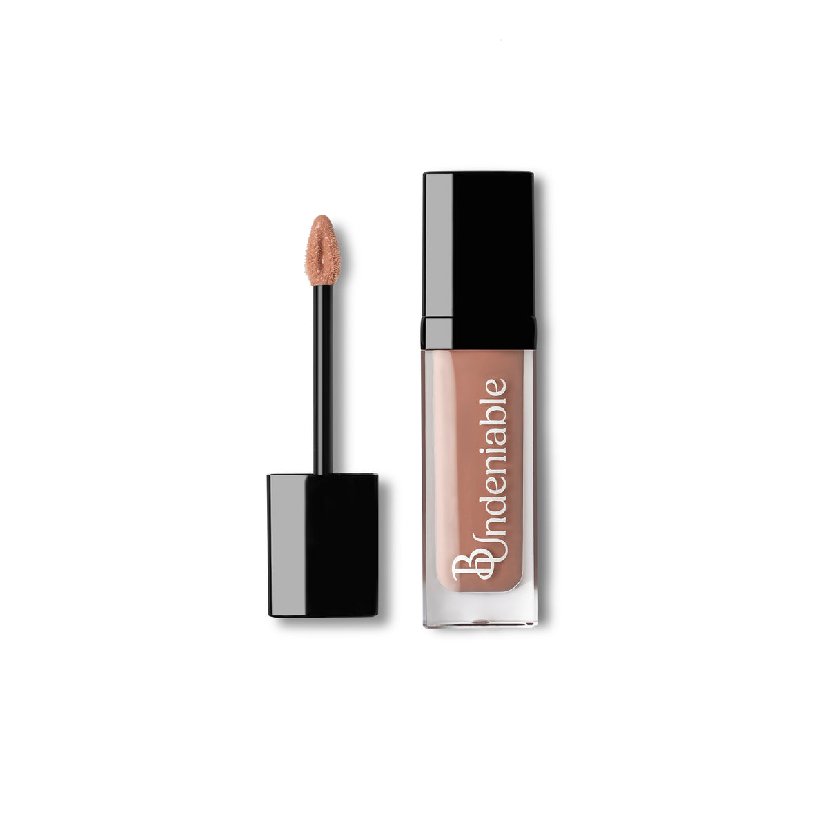 A liquid makeup product shown with the applicator wand and the bottle on a plain white background. The brand name 'B:Undeniable' is printed vertically on the bottle.
