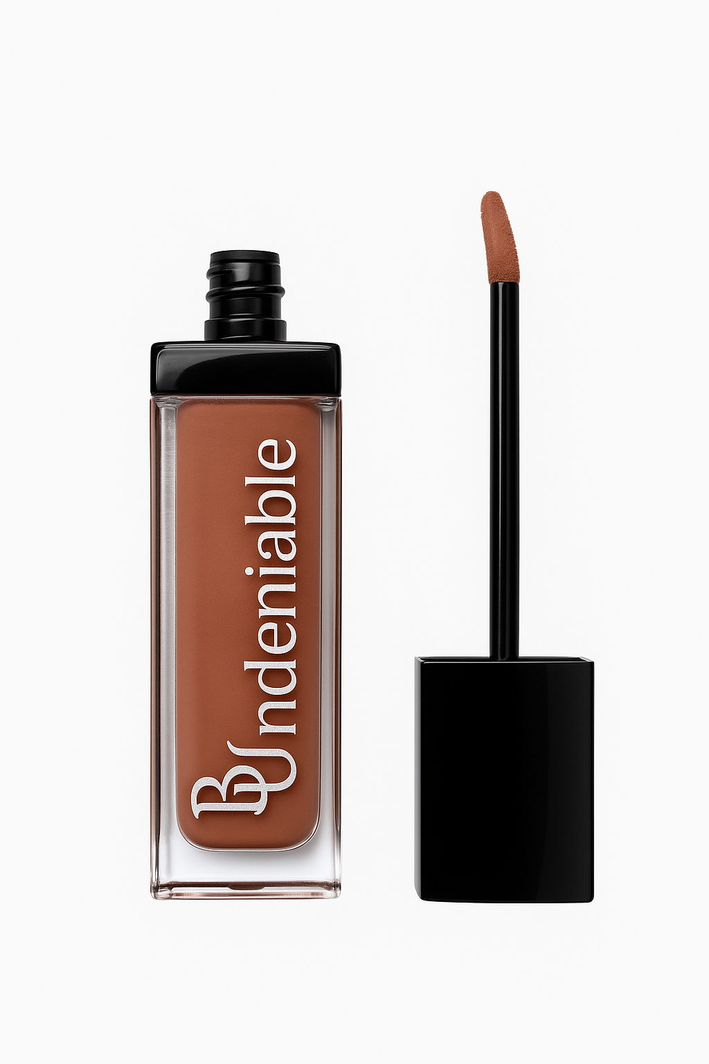 Nude lip gloss with applicator and 'BUndeniable' branding on a white background